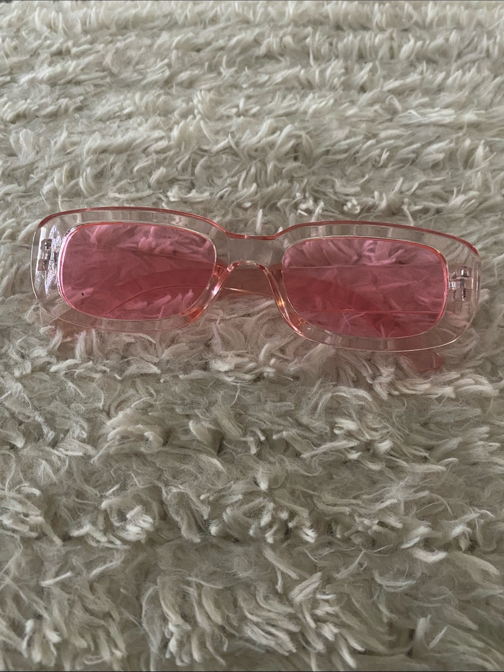Pink Rectangular Women's Sunglasses - Clear Pink Frame